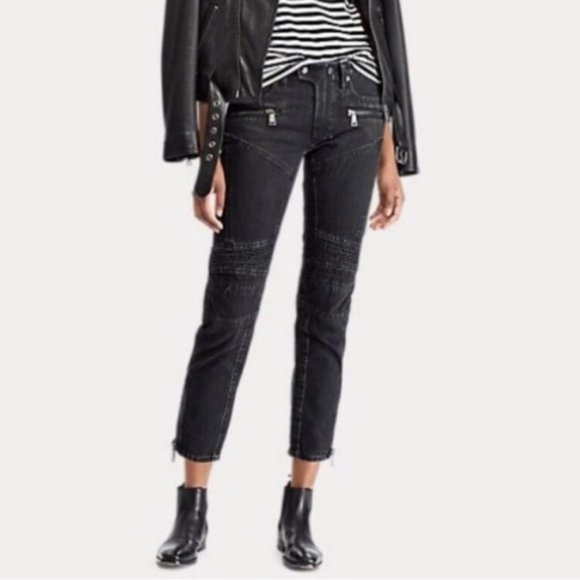 Polo Ralph Lauren Moto Jeans Black Ankle Cropped Size 26R New w/Tag